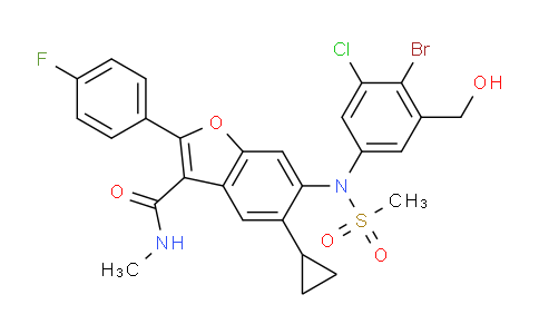 CAS No. 1423008-51-8, 6-{N-[4-bromo-3-chloro-5-(hydroxymethyl)phenyl]methanesulfonamido}-5-cyclopropyl-2-(4-fluorophenyl)-N-methyl-1-benzofuran-3-carboxamide