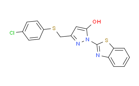 CAS No. 355115-25-2, 1-(1,3-benzothiazol-2-yl)-3-{[(4-chlorophenyl)thio]methyl}-1H-pyrazol-5-ol