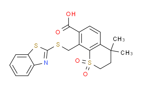 CAS No. 275359-52-9, 8-((benzo[d]thiazol-2-ylthio)methyl)-4,4-dimethylthiochromane-7-carboxylic acid 1,1-dioxide