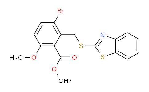 CAS No. 1213268-10-0, methyl 2-((benzo[d]thiazol-2-ylthio)methyl)-3-bromo-6-methoxybenzoate