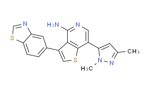 CAS No. 1601496-05-2, 3-(benzo[d]thiazol-5-yl)-7-(1,3-dimethyl-1H-pyrazol-5-yl)thieno[3,2-c] pyridin-4-amine