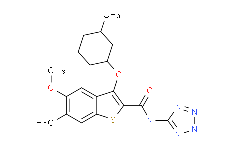 CAS No. 809281-61-6, 5-methoxy-6-methyl-3-((3-methylcyclohexyl)oxy)-N-(2H-tetrazol-5-yl)benzo[b]thiophene-2-carboxamide