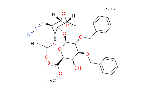 CAS No. 99541-26-1, methyl (2S,3S,4S,5R,6R)-6-(((1R,3R,4R,5S)-3-acetoxy-4-azido-6,8-dioxabicyclo[3.2.1]octan-2-yl)oxy)-4,5-bis(benzyloxy)-3-hydroxytetrahydro-2H-pyran-2-carboxylate