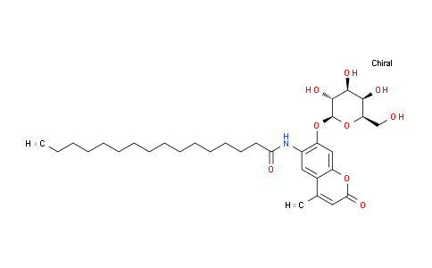 CAS No. 94452-17-2, N-(4-Methyl-2-oxo-7-(((2S,3R,4S,5R,6R)-3,4,5-trihydroxy-6-(hydroxymethyl)tetrahydro-2H-pyran-2-yl)oxy)-2H-chromen-6-yl)palmitamide
