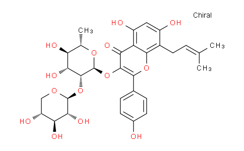 CAS No. 113558-14-8, 3-(((2S,3R,4R,5R,6S)-4,5-dihydroxy-6-methyl-3-(((2S,3R,4S,5R)-3,4,5-trihydroxytetrahydro-2H-pyran-2-yl)oxy)tetrahydro-2H-pyran-2-yl)oxy)-5,7-dihydroxy-2-(4-hydroxyphenyl)-8-(3-methylbut-2-en-1-yl)-4H-chromen-4-one