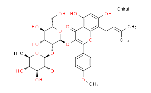 CAS No. 118525-35-2, 3-(((2S,3R,4R,5R,6S)-4,5-dihydroxy-6-(hydroxymethyl)-3-(((2S,3R,4S,5S,6R)-3,4,5-trihydroxy-6-methyltetrahydro-2H-pyran-2-yl)oxy)tetrahydro-2H-pyran-2-yl)oxy)-5,7-dihydroxy-2-(4-methoxyphenyl)-8-(3-methylbut-2-en-1-yl)-4H-chromen-4-one