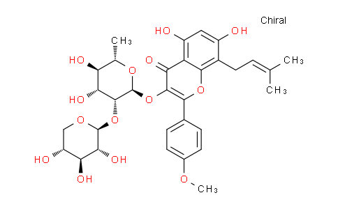 CAS No. 118525-36-3, 3-(((2S,3R,4R,5R,6S)-4,5-dihydroxy-6-methyl-3-(((2S,3R,4S,5R)-3,4,5-trihydroxytetrahydro-2H-pyran-2-yl)oxy)tetrahydro-2H-pyran-2-yl)oxy)-5,7-dihydroxy-2-(4-methoxyphenyl)-8-(3-methylbut-2-en-1-yl)-4H-chromen-4-one