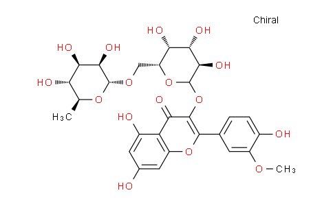 CAS No. 53584-69-3, 5,7-dihydroxy-2-(4-hydroxy-3-methoxyphenyl)-3-(((3R,4S,5R,6R)-3,4,5-trihydroxy-6-((((2R,3R,4R,5R,6S)-3,4,5-trihydroxy-6-methyltetrahydro-2H-pyran-2-yl)oxy)methyl)tetrahydro-2H-pyran-2-yl)oxy)-4H-chromen-4-one