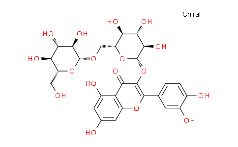 CAS No. 7431-83-6, 2-(3,4-dihydroxyphenyl)-5,7-dihydroxy-3-(((2S,3R,4S,5S,6R)-3,4,5-trihydroxy-6-((((2R,3R,4S,5S,6R)-3,4,5-trihydroxy-6-(hydroxymethyl)tetrahydro-2H-pyran-2-yl)oxy)methyl)tetrahydro-2H-pyran-2-yl)oxy)-4H-chromen-4-one