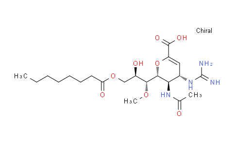 CAS No. 203120-46-1, (2R,3R,4S)-3-acetamido-4-guanidino-2-((1R,2R)-2-hydroxy-1-methoxy-3-(octanoyloxy)propyl)-3,4-dihydro-2H-pyran-6-carboxylic acid