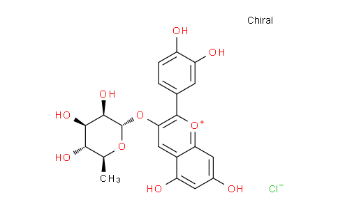 CAS No. 38533-30-1, 2-(3,4-Dihydroxyphenyl)-5,7-dihydroxy-3-(((2S,3R,4R,5R,6S)-3,4,5-trihydroxy-6-methyltetrahydro-2H-pyran-2-yl)oxy)chromenylium chloride