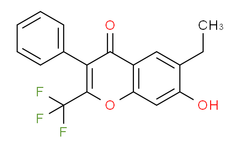 CAS No. 105258-37-5, 6-Ethyl-7-hydroxy-3-phenyl-2-(trifluoromethyl)-4H-chromen-4-one