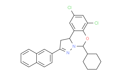 CAS No. 303059-78-1, 7,9-Dichloro-5-cyclohexyl-2-(naphthalen-2-yl)-5,10b-dihydro-1H-benzo[e]pyrazolo[1,5-c][1,3]oxazine