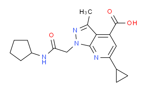 CAS No. 1018142-06-7, 1-(2-(Cyclopentylamino)-2-oxoethyl)-6-cyclopropyl-3-methyl-1H-pyrazolo[3,4-b]pyridine-4-carboxylic acid