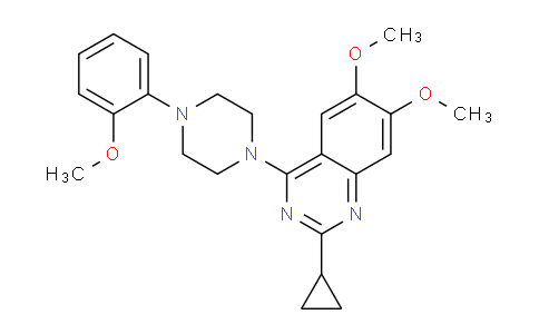 CAS No. 1448895-09-7, 2-cyclopropyl-6,7-dimethoxy-4-(4-(2-methoxyphenyl)piperazin-1-yl)quinazoline