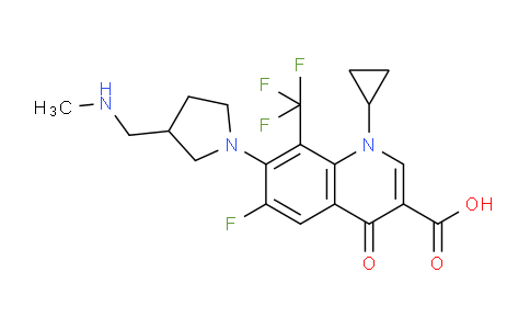 CAS No. 118829-06-4, 1-Cyclopropyl-6-fluoro-7-(3-((methylamino)methyl)pyrrolidin-1-yl)-4-oxo-8-(trifluoromethyl)-1,4-dihydroquinoline-3-carboxylic acid