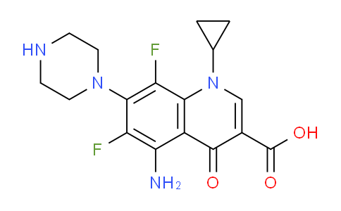 CAS No. 110236-78-7, 5-Amino-1-cyclopropyl-6,8-difluoro-4-oxo-7-(piperazin-1-yl)-1,4-dihydroquinoline-3-carboxylic acid