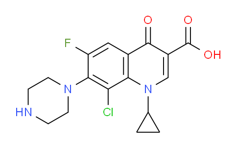 CAS No. 99696-22-7, 8-Chloro-1-cyclopropyl-6-fluoro-4-oxo-7-(piperazin-1-yl)-1,4-dihydroquinoline-3-carboxylic acid