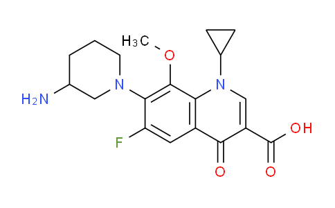 CAS No. 127294-64-8, 7-(3-Aminopiperidin-1-yl)-1-cyclopropyl-6-fluoro-8-methoxy-4-oxo-1,4-dihydroquinoline-3-carboxylic acid
