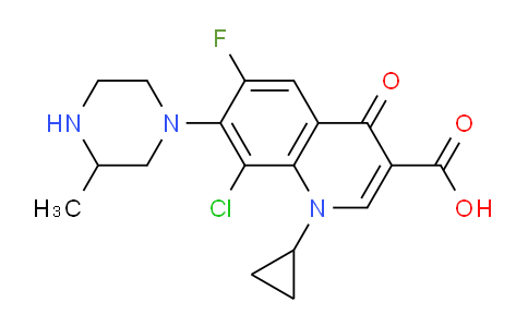 CAS No. 101987-76-2, 8-Chloro-1-cyclopropyl-6-fluoro-7-(3-methylpiperazin-1-yl)-4-oxo-1,4-dihydroquinoline-3-carboxylic acid