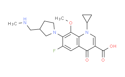 CAS No. 112811-75-3, 1-Cyclopropyl-6-fluoro-8-methoxy-7-(3-((methylamino)methyl)pyrrolidin-1-yl)-4-oxo-1,4-dihydroquinoline-3-carboxylic acid
