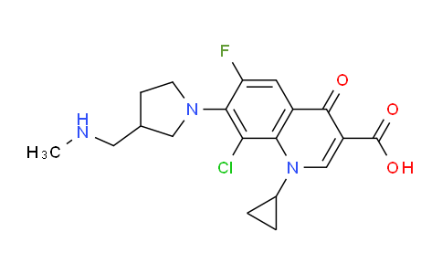 CAS No. 104455-87-0, 8-Chloro-1-cyclopropyl-6-fluoro-7-(3-((methylamino)methyl)pyrrolidin-1-yl)-4-oxo-1,4-dihydroquinoline-3-carboxylic acid