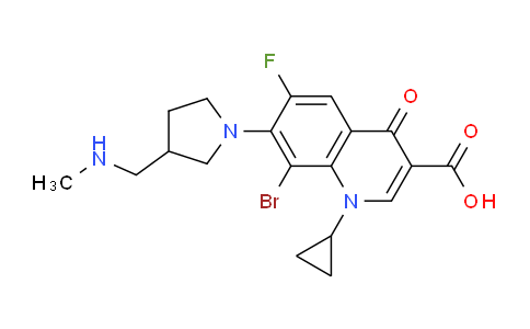 CAS No. 104456-05-5, 8-Bromo-1-cyclopropyl-6-fluoro-7-(3-((methylamino)methyl)pyrrolidin-1-yl)-4-oxo-1,4-dihydroquinoline-3-carboxylic acid