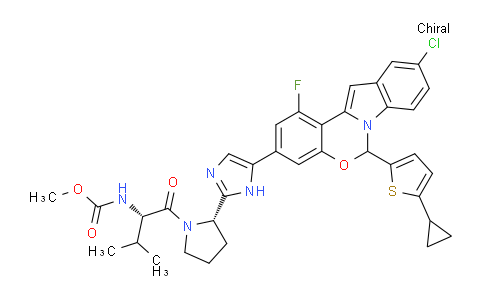 CAS No. 1620454-55-8, Methyl ((2S)-1-((2S)-2-(5-(10-chloro-6-(5-cyclopropylthiophen-2-yl)-1-fluoro-6H-benzo[5,6][1,3]oxazino[3,4-a]indol-3-yl)-1H-imidazol-2-yl)pyrrolidin-1-yl)-3-methyl-1-oxobutan-2-yl)carbamate