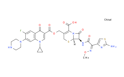 CAS No. 131149-63-8, (6R,7R)-7-((Z)-2-(2-Aminothiazol-4-yl)-2-(methoxyimino)acetamido)-3-(((1-cyclopropyl-6-fluoro-4-oxo-7-(piperazin-1-yl)-1,4-dihydroquinoline-3-carbonyl)oxy)methyl)-8-oxo-5-thia-1-azabicyclo[4.2.0]oct-2-ene-2-carboxylic acid