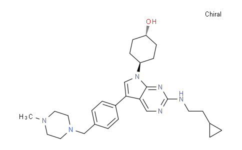 CAS No. 1429882-07-4, trans-4-(2-((2-Cyclopropylethyl)amino)-5-(4-((4-methylpiperazin-1-yl)methyl)phenyl)-7H-pyrrolo[2,3-d]pyrimidin-7-yl)cyclohexanol