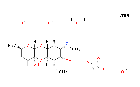 CAS No. 64058-48-6, (2R,4aR,5aR,6S,7S,8R,9S,9aR,10aS)-4a,7,9-trihydroxy-2-methyl-6,8-bis(methylamino)decahydro-4H-benzo[b]pyrano[2,3-e][1,4]dioxin-4-one sulfate tetrahydrate