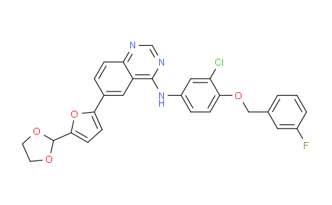 CAS No. 1138239-96-9, 4-Quinazolinamine, N-[3-chloro-4-[(3-fluorophenyl)methoxy]phenyl]-6-[5-(1,3-dioxolan-2-yl)-2-furanyl]-