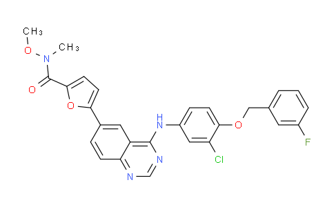 CAS No. 1009307-38-3, 5-(4-((3-chloro-4-((3-fluorobenzyl)oxy)phenyl)amino)quinazolin-6-yl)-N-methoxy-N-methylfuran-2-carboxamide