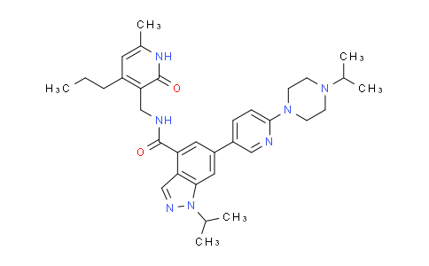 CAS No. 1431612-23-5, N-[(1,2-Dihydro-6-methyl-2-oxo-4-propyl-3-pyridinyl)methyl]-1-(1-methylethyl)-6-[6-[4-(1-methylethyl)-1-piperazinyl]-3-pyridinyl]-1H-indazole-4-carboxamide