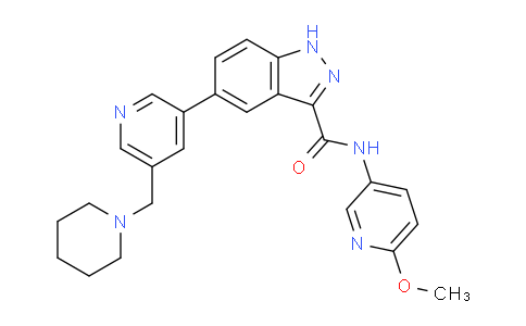CAS No. 1428064-91-8, N-(6-Methoxypyridin-3-yl)-5-(5-(piperidin-1-ylmethyl)pyridin-3-yl)-1H-indazole-3-carboxamide