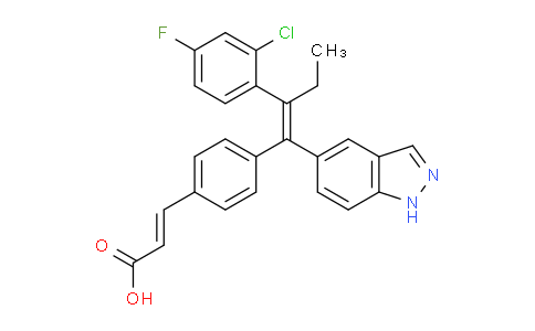 CAS No. 1365888-06-7, (E)-3-(4-((E)-2-(2-Chloro-4-fluorophenyl)-1-(1H-indazol-5-yl)but-1-en-1-yl)phenyl)acrylic acid