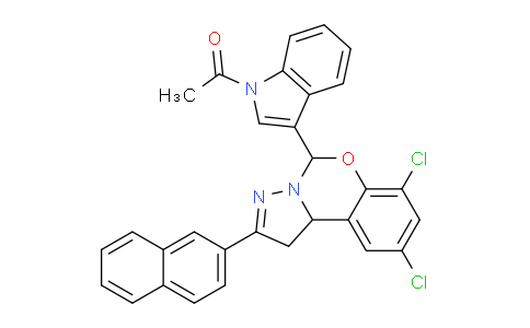 CAS No. 303104-38-3, 1-(3-(7,9-Dichloro-2-(naphthalen-2-yl)-5,10b-dihydro-1H-benzo[e]pyrazolo[1,5-c][1,3]oxazin-5-yl)-1H-indol-1-yl)ethanone