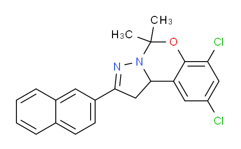 CAS No. 303059-89-4, 7,9-Dichloro-5,5-dimethyl-2-(naphthalen-2-yl)-5,10b-dihydro-1H-benzo[e]pyrazolo[1,5-c][1,3]oxazine