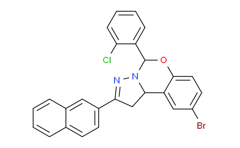 CAS No. 303104-53-2, 9-Bromo-5-(2-chlorophenyl)-2-(naphthalen-2-yl)-5,10b-dihydro-1H-benzo[e]pyrazolo[1,5-c][1,3]oxazine