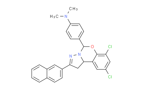 CAS No. 303104-39-4, 4-(7,9-Dichloro-2-(naphthalen-2-yl)-5,10b-dihydro-1H-benzo[e]pyrazolo[1,5-c][1,3]oxazin-5-yl)-N,N-dimethylaniline