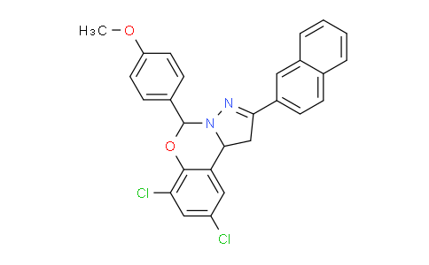 CAS No. 303060-40-4, 7,9-Dichloro-5-(4-methoxyphenyl)-2-(naphthalen-2-yl)-5,10b-dihydro-1H-benzo[e]pyrazolo[1,5-c][1,3]oxazine