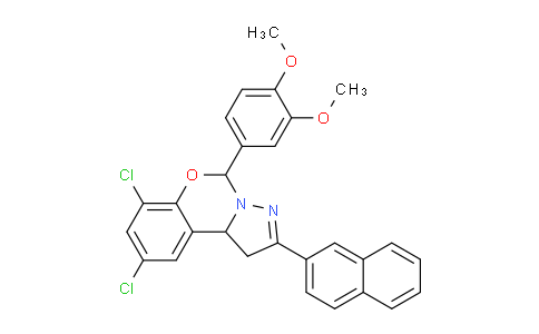 CAS No. 303060-69-7, 7,9-Dichloro-5-(3,4-dimethoxyphenyl)-2-(naphthalen-2-yl)-5,10b-dihydro-1H-benzo[e]pyrazolo[1,5-c][1,3]oxazine