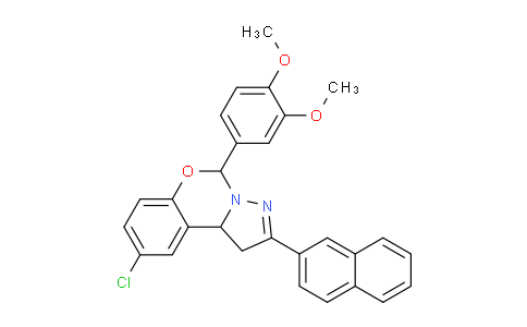 CAS No. 303060-27-7, 9-Chloro-5-(3,4-dimethoxyphenyl)-2-(naphthalen-2-yl)-5,10b-dihydro-1H-benzo[e]pyrazolo[1,5-c][1,3]oxazine