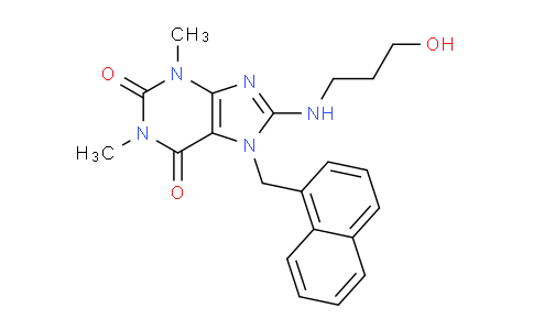 CAS No. 359910-30-8, 8-((3-Hydroxypropyl)amino)-1,3-dimethyl-7-(naphthalen-1-ylmethyl)-1H-purine-2,6(3H,7H)-dione