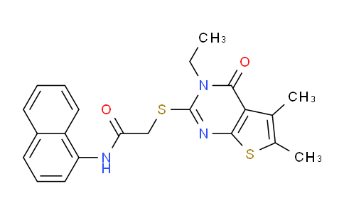 CAS No. 335399-52-5, 2-((3-Ethyl-5,6-dimethyl-4-oxo-3,4-dihydrothieno[2,3-d]pyrimidin-2-yl)thio)-N-(naphthalen-1-yl)acetamide