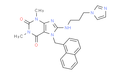 CAS No. 476479-97-7, 8-((3-(1H-Imidazol-1-yl)propyl)amino)-1,3-dimethyl-7-(naphthalen-1-ylmethyl)-1H-purine-2,6(3H,7H)-dione