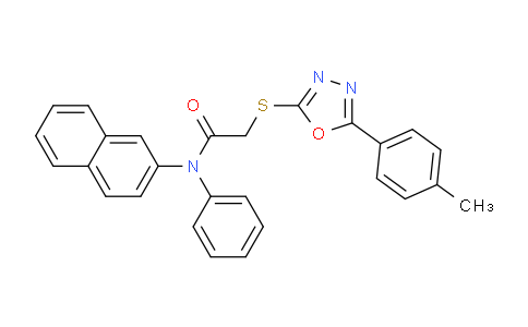 CAS No. 337489-35-7, N-(Naphthalen-2-yl)-N-phenyl-2-((5-(p-tolyl)-1,3,4-oxadiazol-2-yl)thio)acetamide