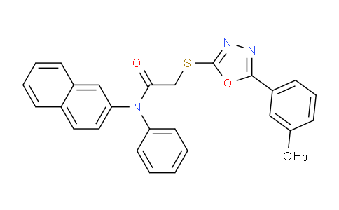 CAS No. 337490-39-8, N-(Naphthalen-2-yl)-N-phenyl-2-((5-(m-tolyl)-1,3,4-oxadiazol-2-yl)thio)acetamide