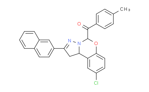 CAS No. 303060-44-8, (9-Chloro-2-(naphthalen-2-yl)-5,10b-dihydro-1H-benzo[e]pyrazolo[1,5-c][1,3]oxazin-5-yl)(p-tolyl)methanone