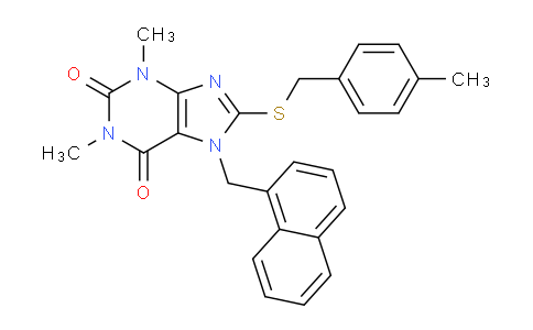 CAS No. 476481-20-6, 1,3-Dimethyl-8-((4-methylbenzyl)thio)-7-(naphthalen-1-ylmethyl)-1H-purine-2,6(3H,7H)-dione